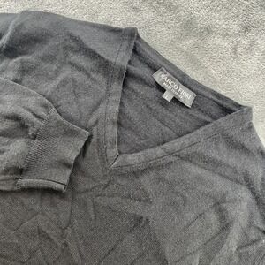 Marco Fiori Mens L Black V-Neck Sweater Merino Wool Blend Knit Made in Italy‎